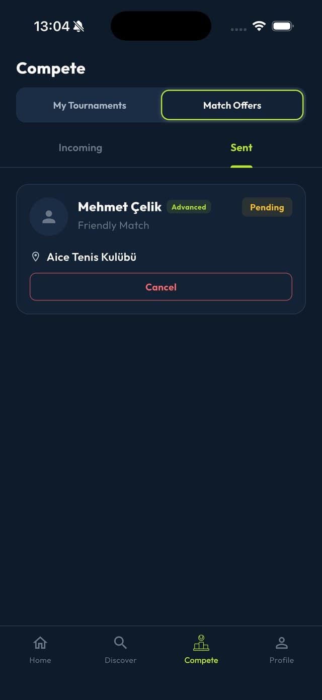 Pantalla de la app Aice Club: Encuentra rivales de tu nivel
