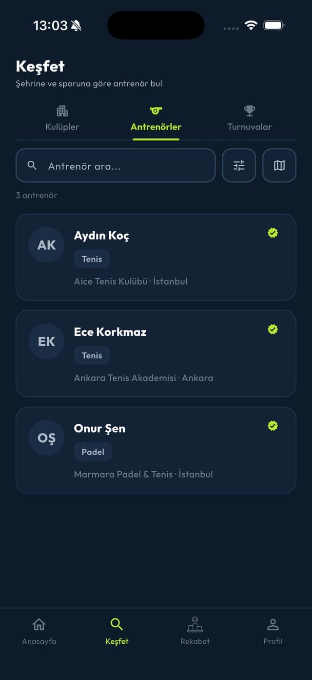 Aice Club uygulamasından ekran: Doğru antrenörle seviye atla