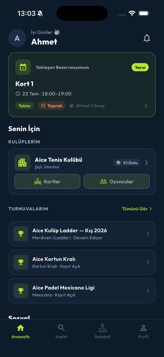 Aice Club uygulamasından ekran