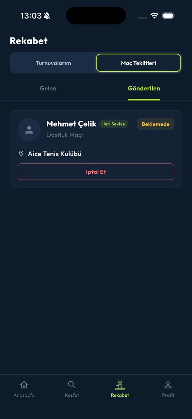 Aice Club uygulamasından ekran: Seviyene uygun rakip bul